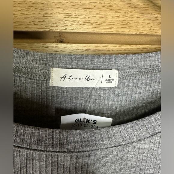 Active USA Women’s Crop Top Ribbed Grey NWT Size L - Picture 2 of 5